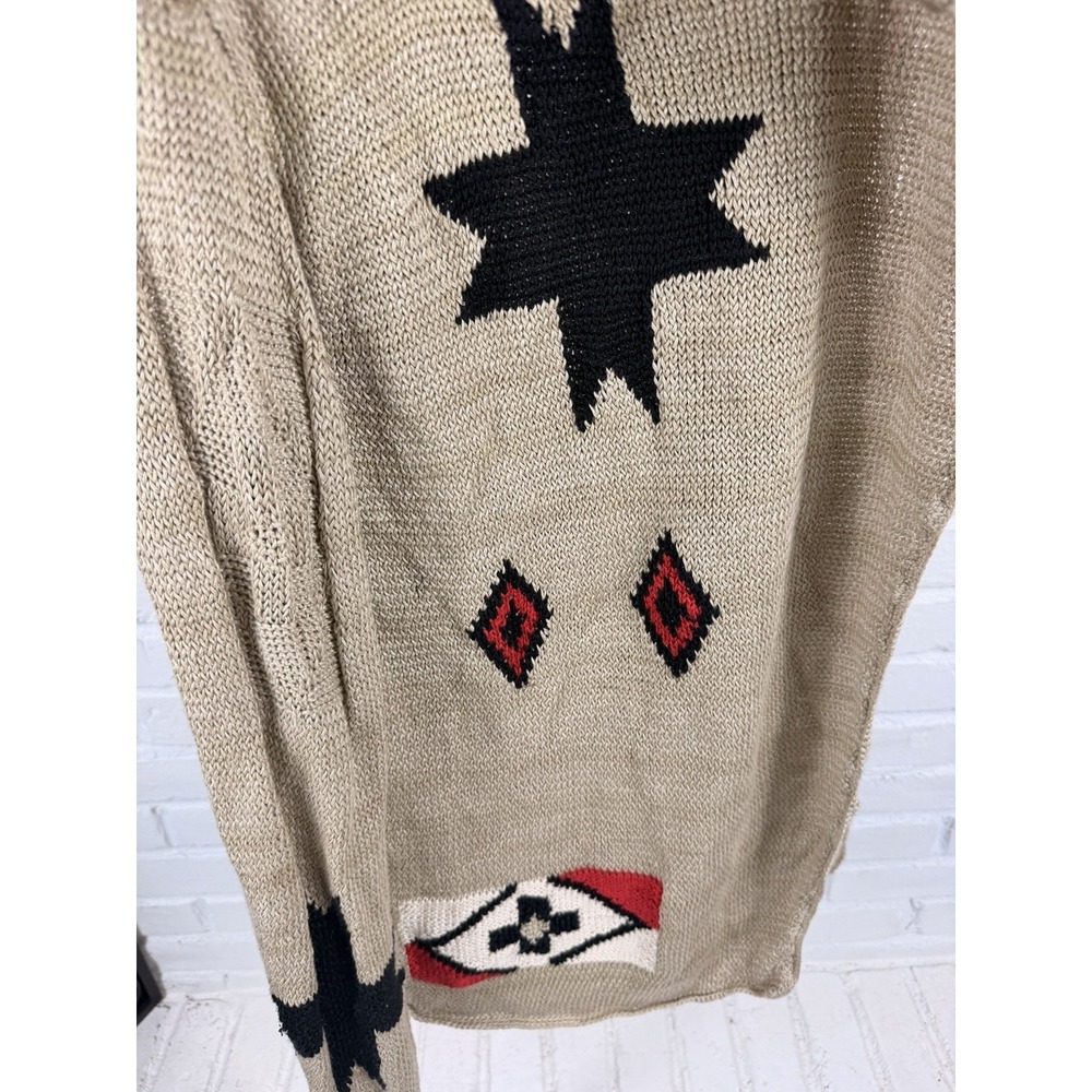 Ralph Lauren Hand Knit L Southwestern Intarsia Open Cardigan Linen Cotton - Picture 2 of 5